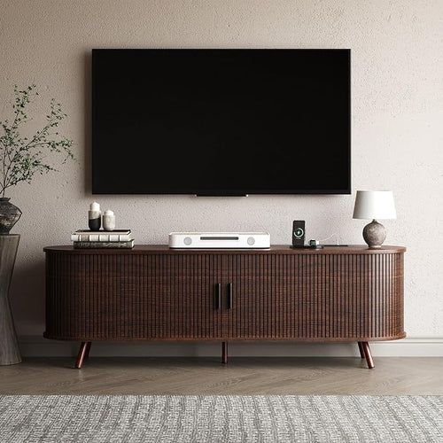 63 inch TV Stand with Power Outlet, Fluted Entertainment Center by Unknown