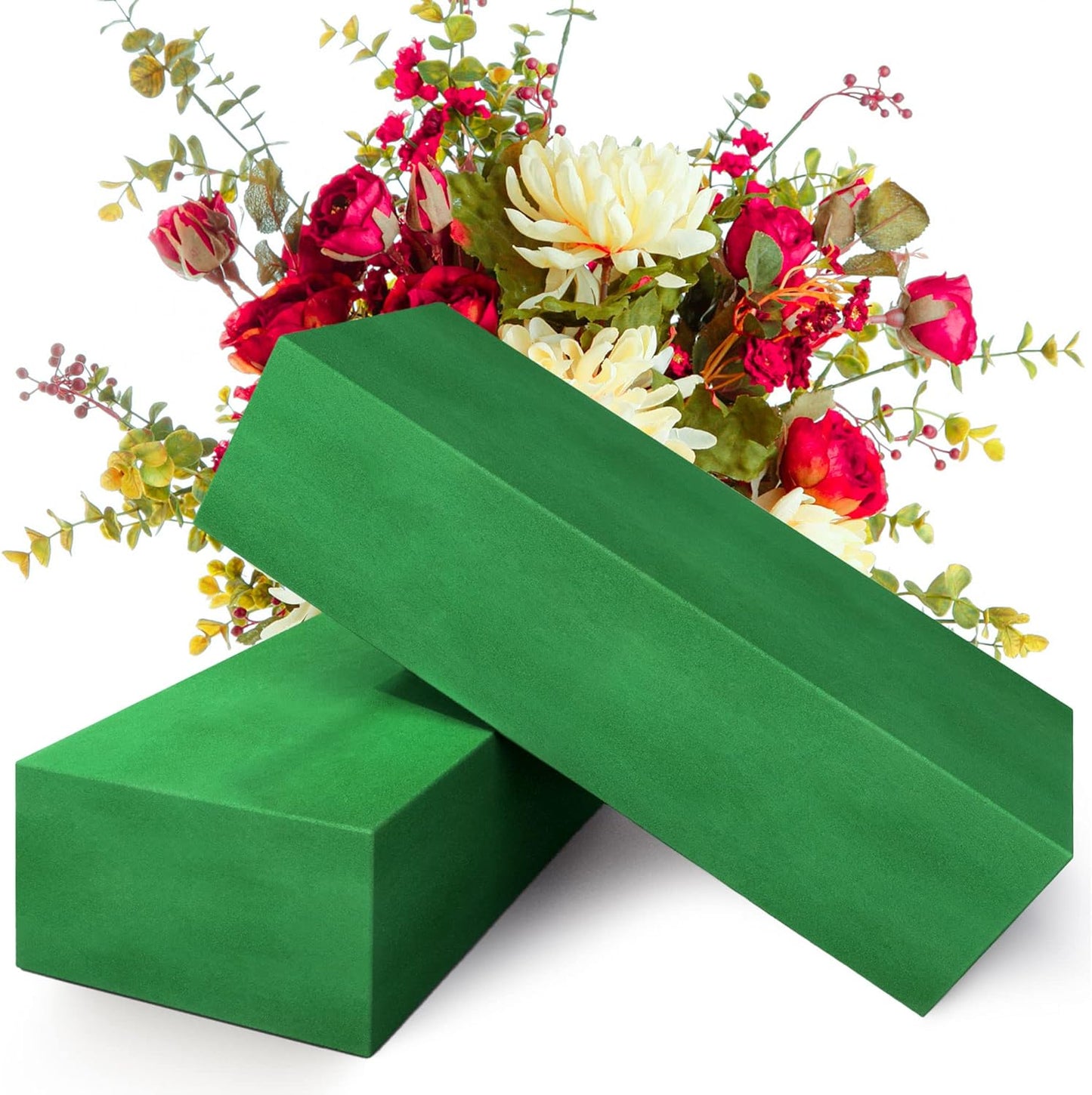 Max Shape Pack of 2 Large Size Floral Foam Blocks for Fresh and Artificial Flowers (9” L x 4” W), Wet Florist Foam Blocks for Wedding Holiday Decorations (2 Pack)