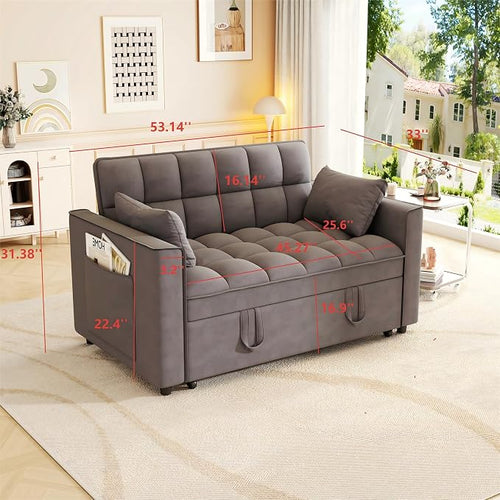3-in-1 Convertible Sleeper Sofa Bed, 55 inch Small Couch - Image 2