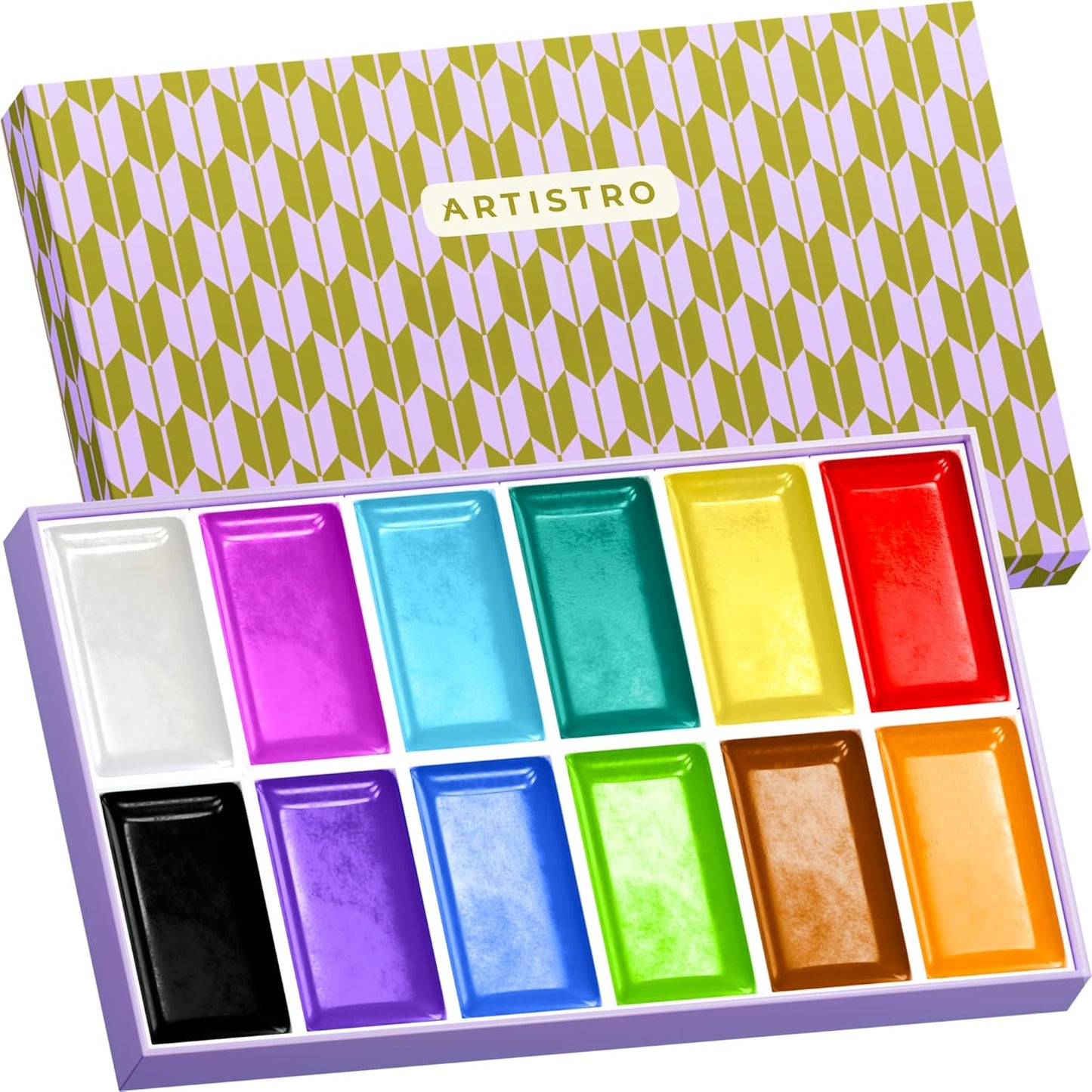 ARTISTRO Professional Watercolor Paint Set for Adults - 12 Pigment-Rich Colors, XL Pans, ASTM-I Lightfastness, High Tinting Strength Watercolor Set for Professionals made by professionals