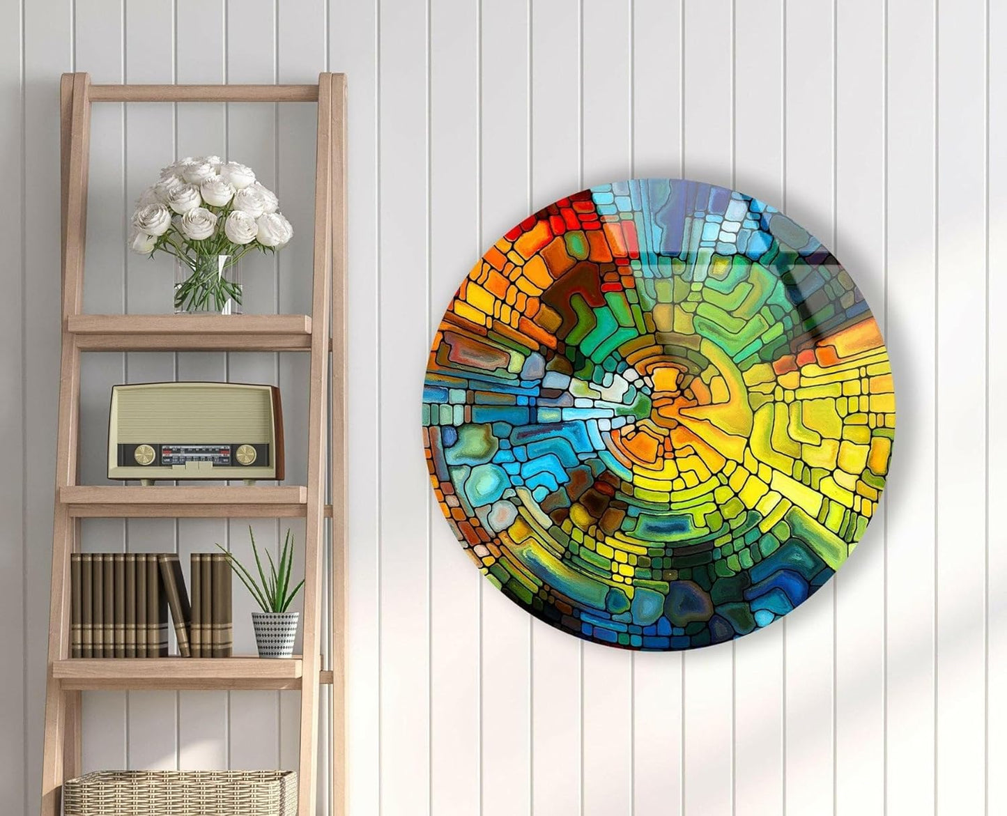 My Photostation.com 20''(50cm) Diameter Stained Yellow Round Glass Wall Art Tempered Glass Printing Wall Decor Large Wall Art Wall Hangings