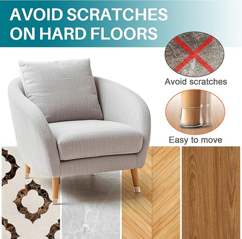 24 Pcs Chair Leg Floor Protectors Round, Silicone Felt Furniture Leg Pads Caps - Image 2