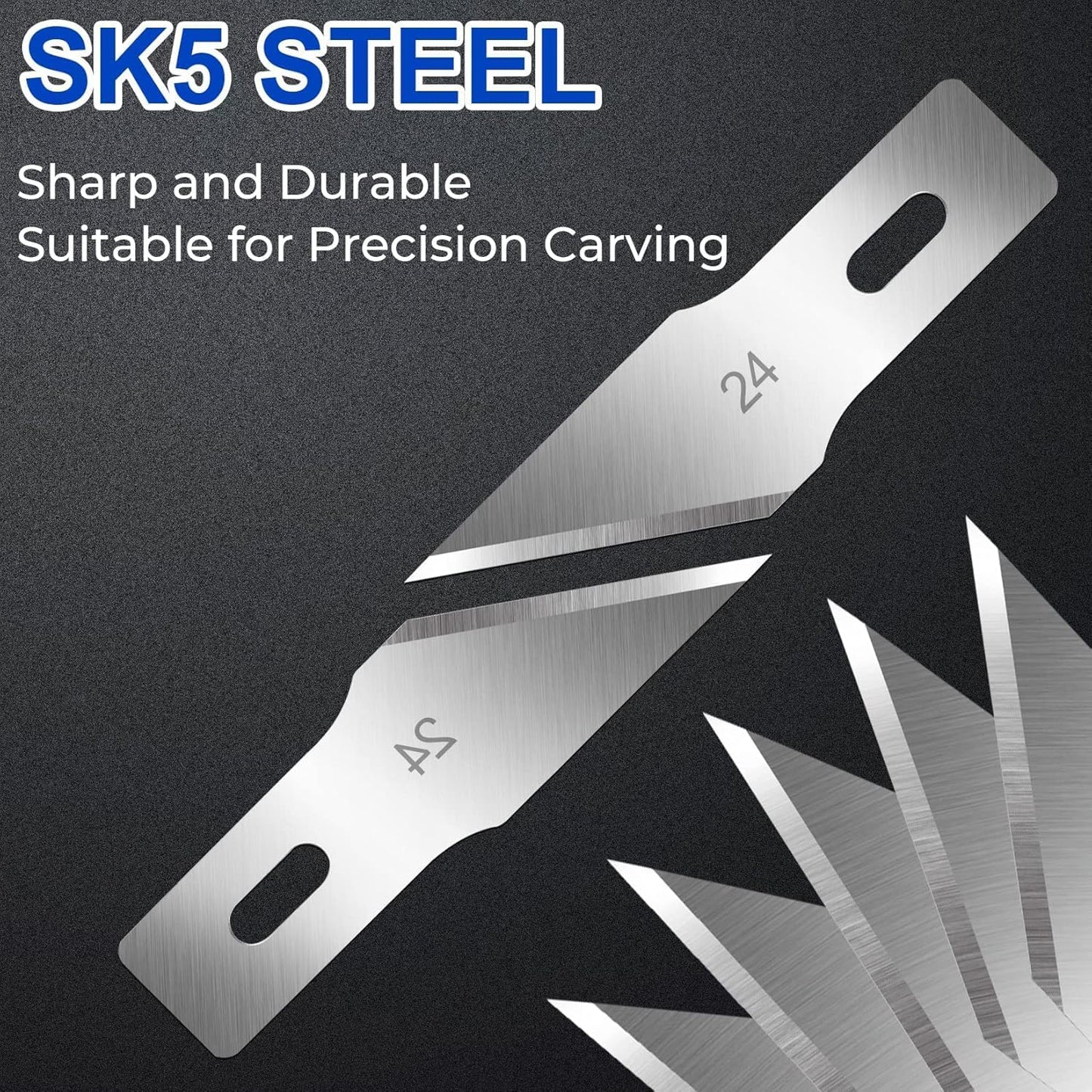 DIYSELF 150 PCS Hobby Knife Replacement Blades, #24 Sharp Exacto Knife Blades, Hobby Knife Blade Refills with Storage Case, High Carbon Steel Exacto Blades for Craft, Scrapbooking, Stencil (#24）