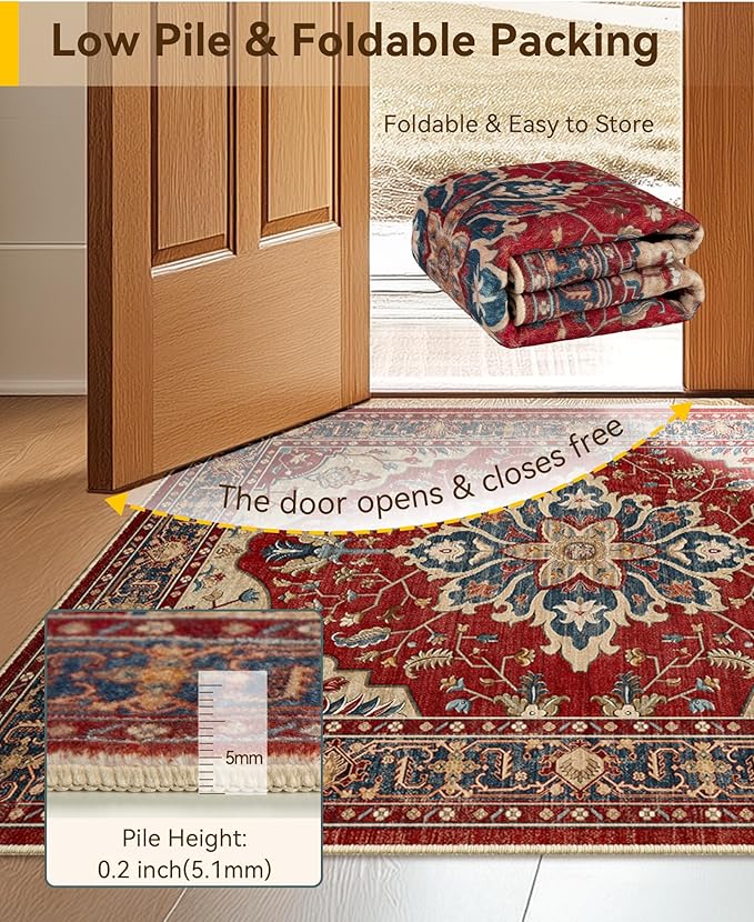 RELEANY Area Rugs Square 8ft Washable Non-Slip, Floral Vintage Distress Print - Image 3