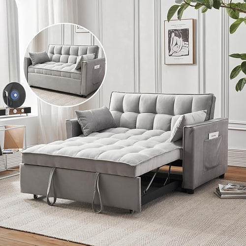 3-in-1 Loveseat Sleeper Sofa, Modern 55.5" Pull Out Couch, Velvet Upholstered by FENFSHE