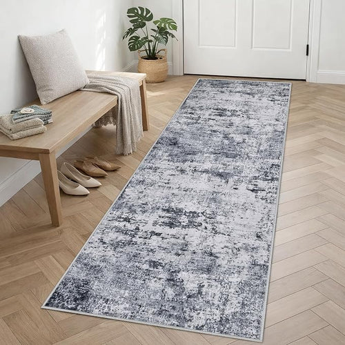 2.6'x8' Runner Rug Washable Rug;Modern Abstract Soft Thin Runner Rug Grey - Image 2