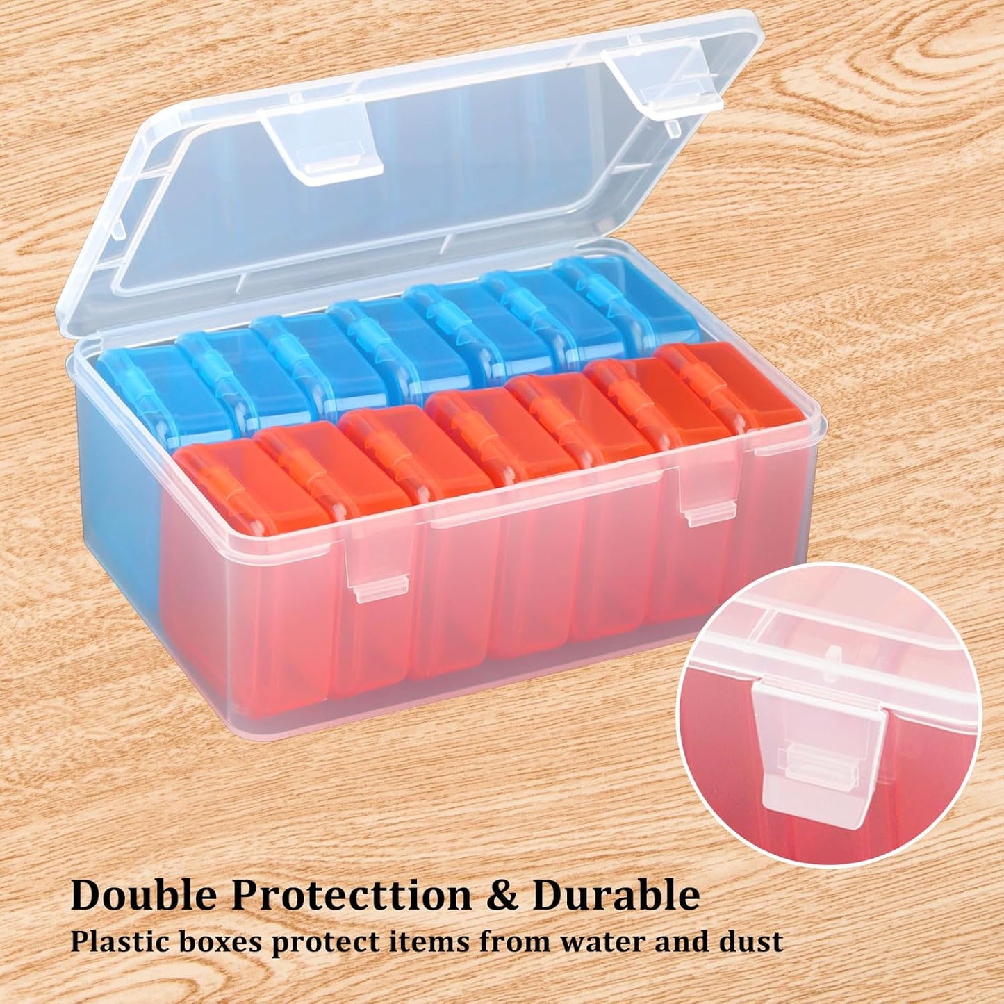 Mathtoxyz Small Bead Organizers(Red, Blue), 45 Pieces Plastic Storage Cases Mini Clear Bead Storage Containers Transparent Boxes with Hinged Lid and Rectangle Clear Craft Supply Case