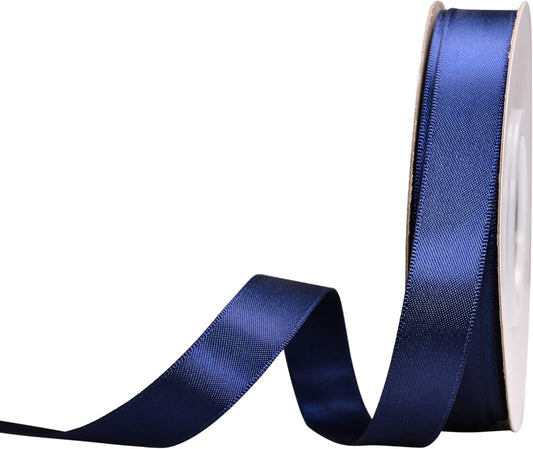 YAMA Navy Blue Double Face Satin Ribbon 5/8" 25 Yards Navy Ribbon for Gift Package Wrapping,Floral Design,Hair Bow Clip Making,Crafting,Sewing,Wedding Decor