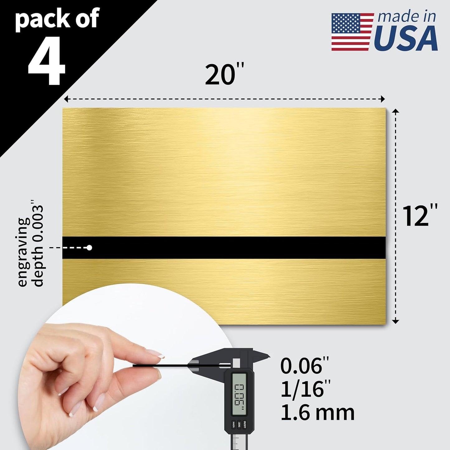 Trotec | Metallic Looking Acrylic Sheet | 12"x20"x1/16, 4 Pcs | Brushed Gold/Black | Metallic Finish - Scratch Resistant for Laser Engraving & Cutting,Printing,Glowforge,Name Plate | USA Made