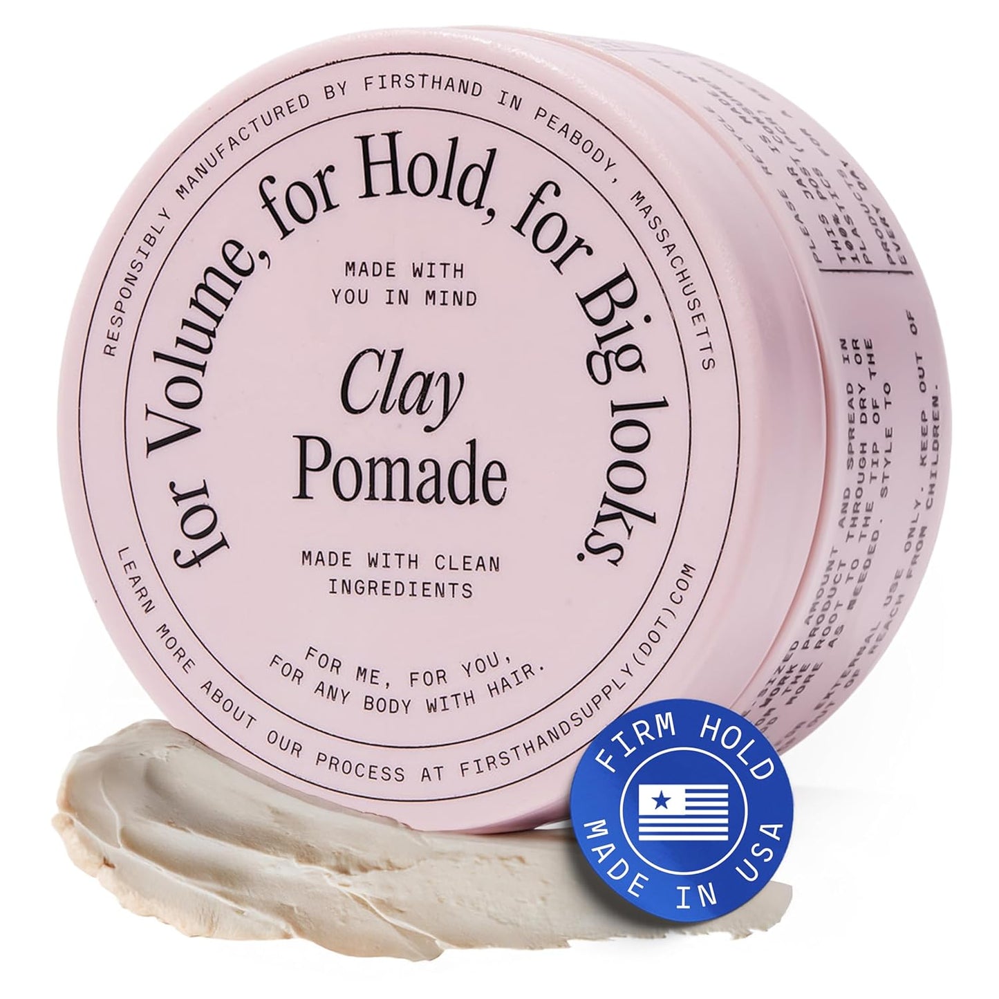 Firsthand Supply Hair Clay Pomade for Men & Women – Matte Clay Finish & Extra Strong Hold – Non-Greasy, Water-Based Organic Pomade – Easy to Restyle – Ideal for Short to Medium Hair Length – 3oz