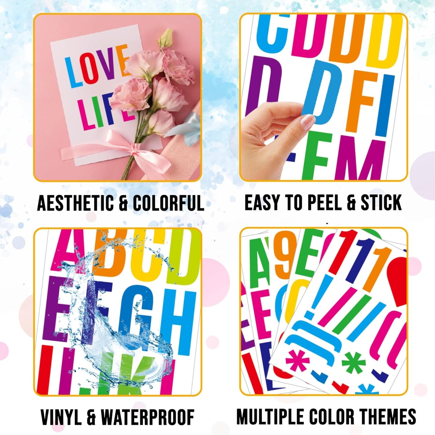 318Pcs 2inch Vinyl Letter & Numbers Stickers, Large Stick on Alphabet for Bulletin Board, Scrapbooking,Mailbox, House, Door, Wall,Scrapbook, Wall, Waterproof self Adhesive (Multi Color)
