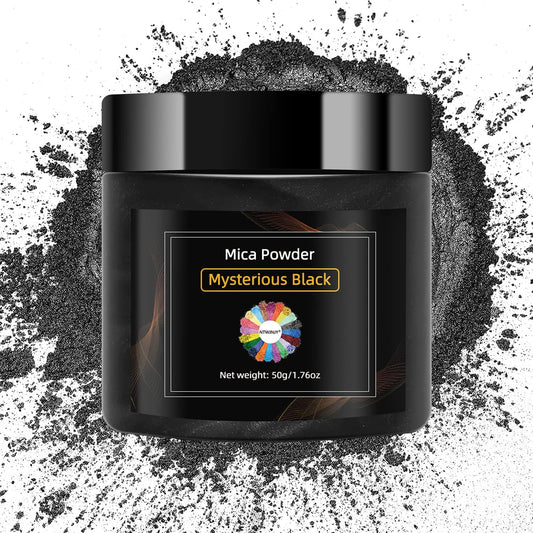 Mysterious Black Mica Powder for Epoxy Resin，Natural Shimmer Mica Powder Used for Coloring Resin Artwork, car Spray Paint, Candles, soap, Eye Shadow, Lip Gloss, Nail Polish(50g/1.7oz)