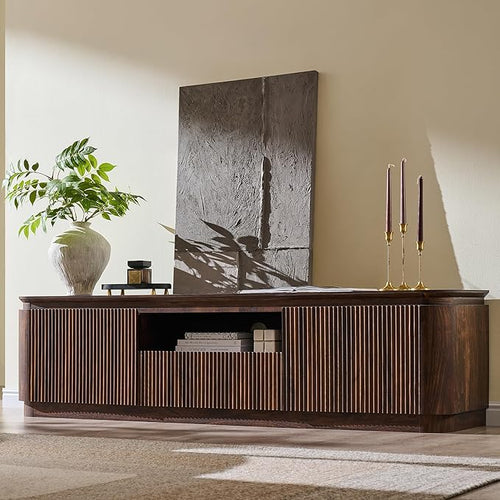 70" Fluted TV Stand for TVs Up to 80", Mid Century Modern Entertainment Center by XIASLO