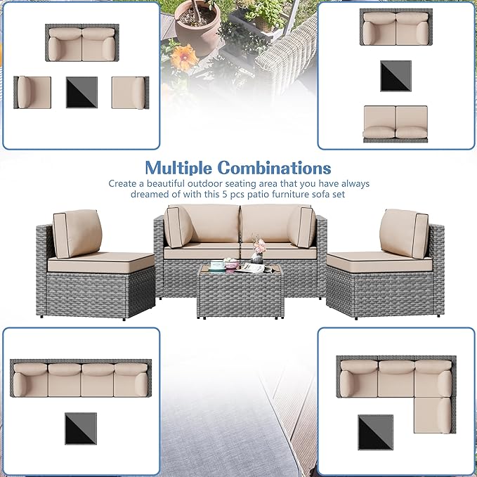 Shintenchi 5 Pieces Outdoor Patio Furniture Sets, Patio Sectional Sofa Couch - Image 6