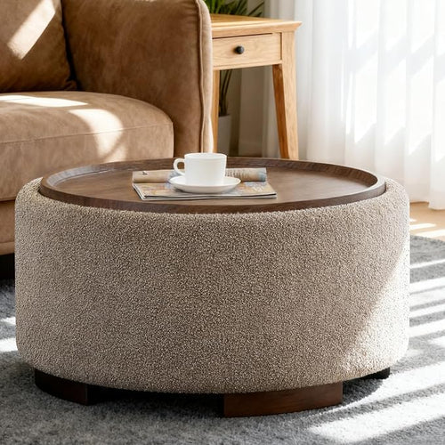 29.5 Inch Round Storage Ottoman Coffee Table, Modern Circle Coffee Table by Coziture