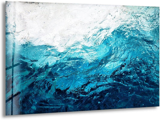 My Photostation.com 60WX40H'' Blue Waves Abstract Glass Wall ArtTempered Glass Printing Wall Decor Large Wall Art Wall Hangings