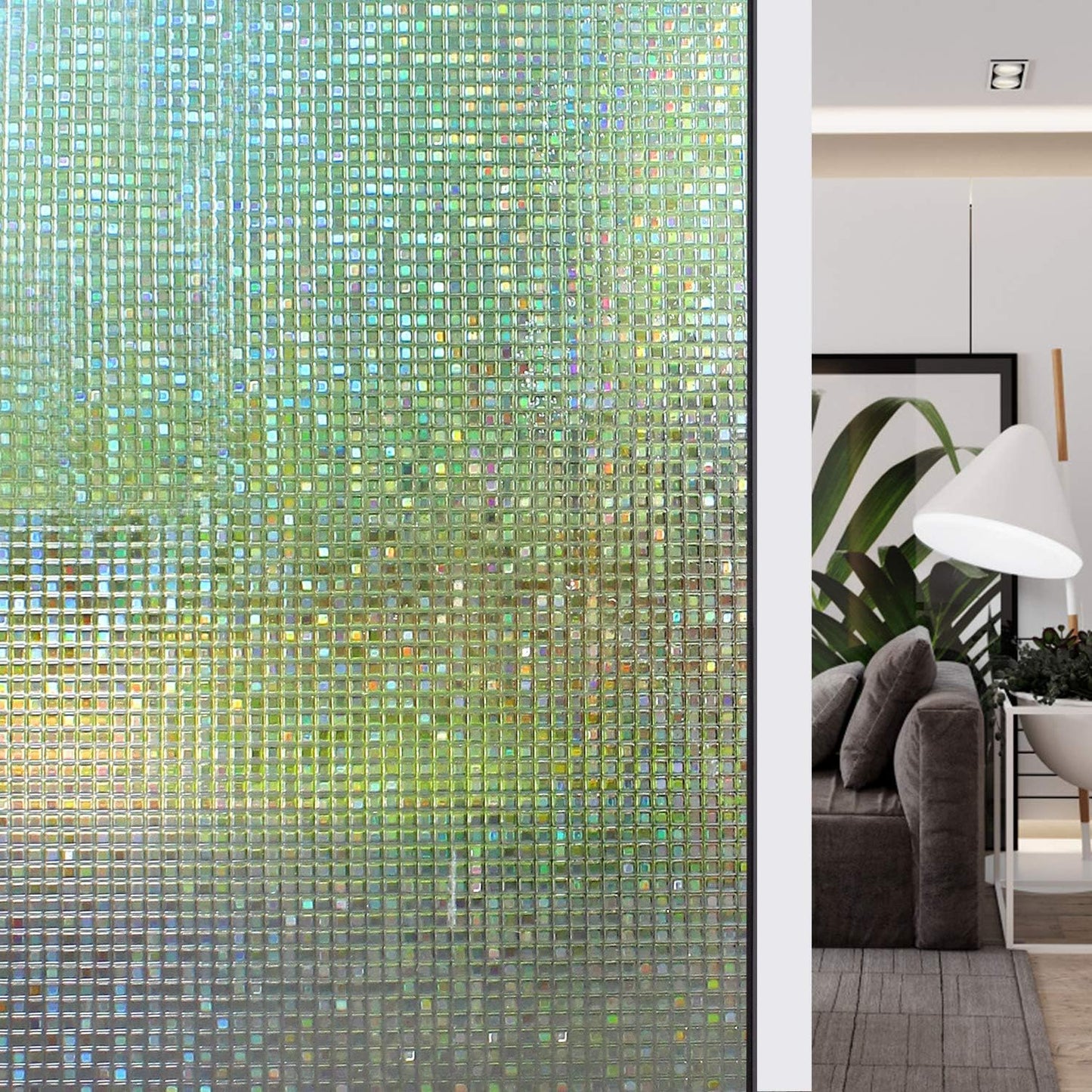 HIDBEA 3D Decorative Window Privacy Film Non-Adhesive Heat Control UV Blocking Static Cling Removable Vinyl Glass Tint for Home and Office, 35.4 inches x 32.8 feet, Mosaic Patterns