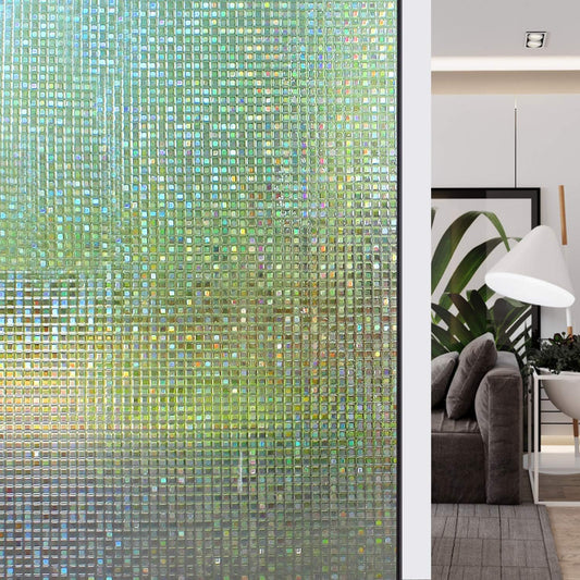 HIDBEA 3D Window Privacy Film - Rainbow Decorative Clings, Heat Control Decals, Vinyl Glass Tint, 35.4 x 98.4 Inches, Mosaic Patterns