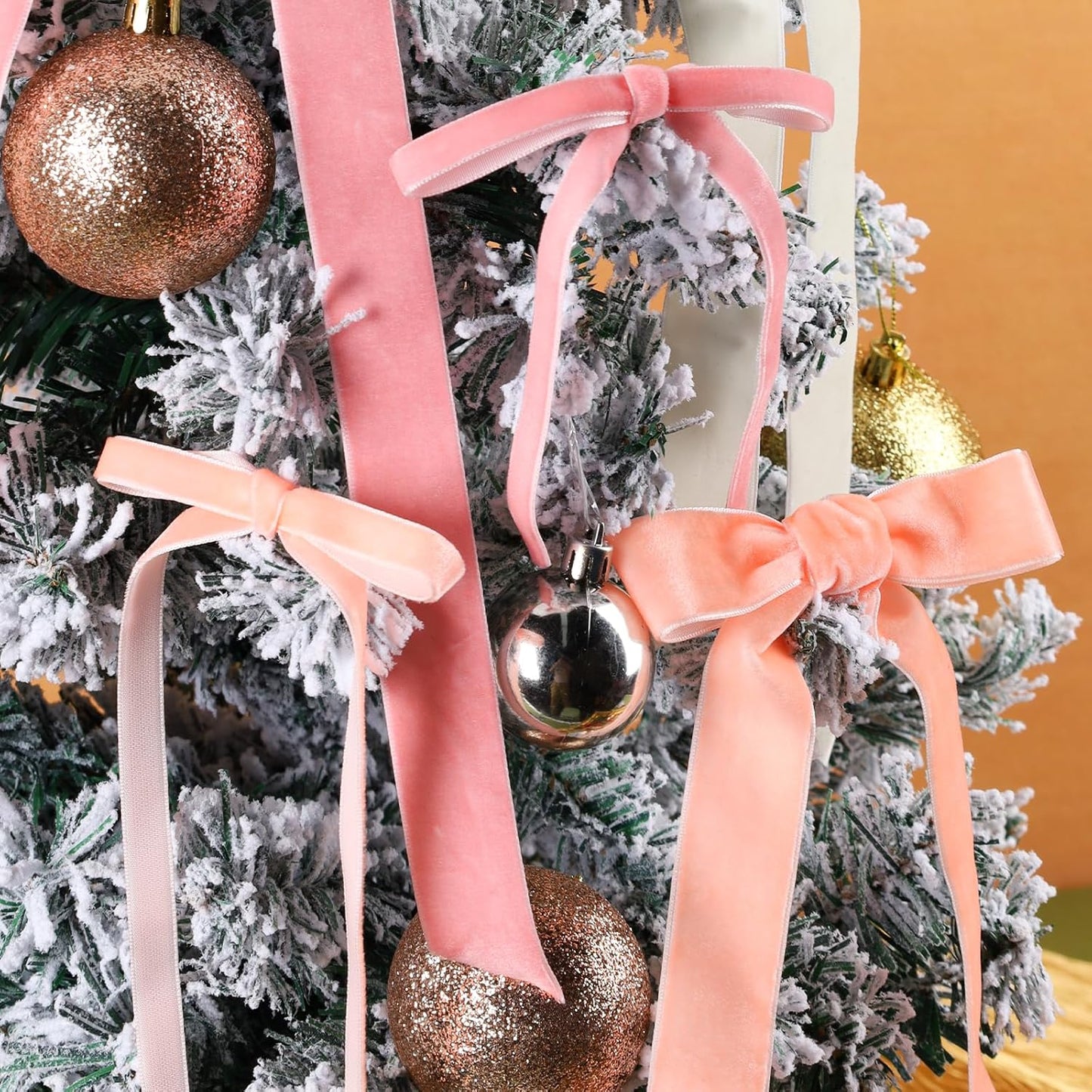 LaRibbons Thin Velvet Ribbon 1 Inch x 25 Yards, Peach Pink Velvet Ribbon for Christmas Tree, Gift Wrapping, Wreath Bow, Outdoor Decoration
