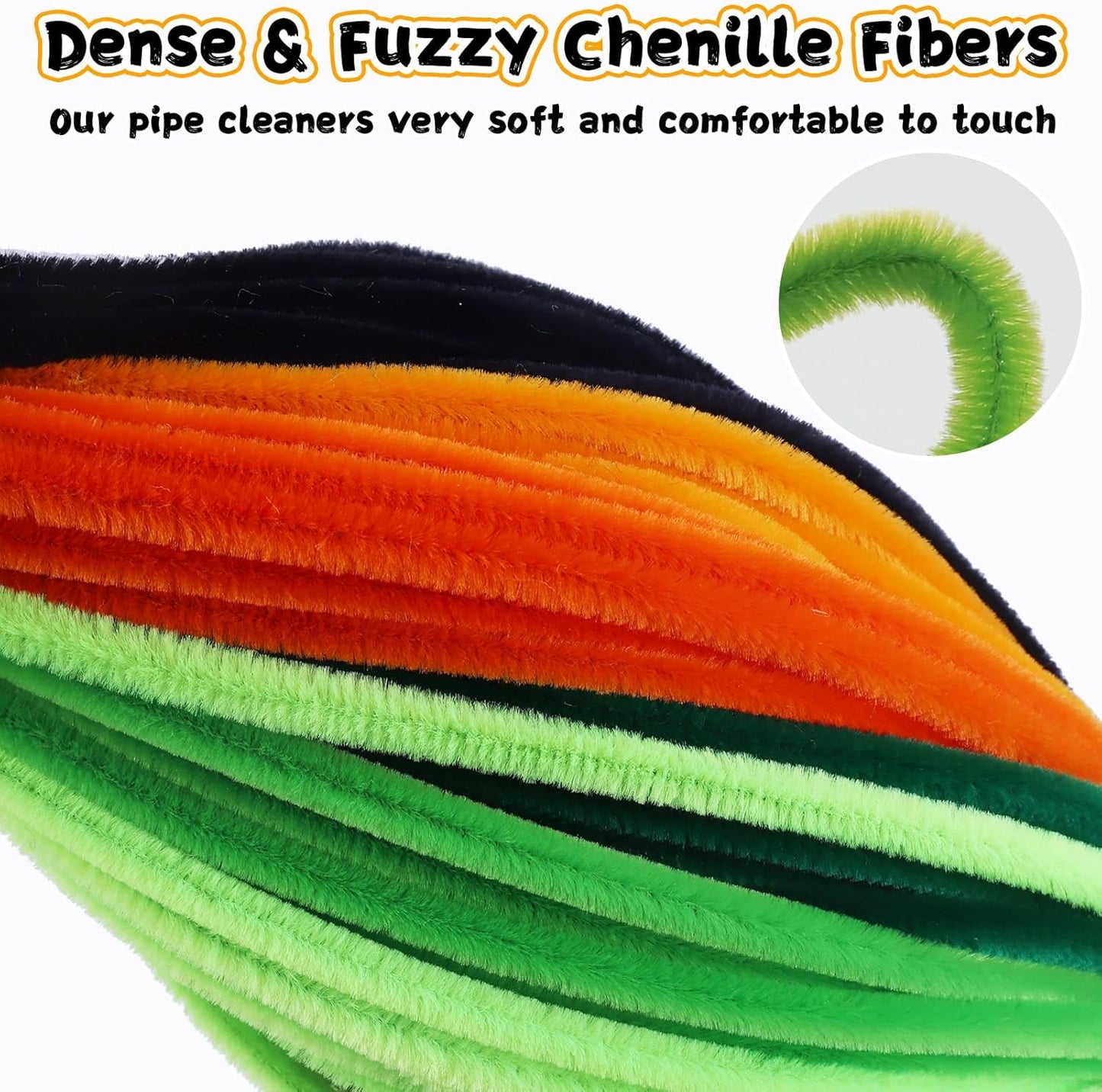 Pipe Cleaners Craft Supplies, Halloween Pipe Cleaners Bulk, 500 Pieces 12 Inch Fuzzy Chenille Stems Sticks Set for Festival Decorations Projects, Creative Arts and Crafts for Kids and Adults
