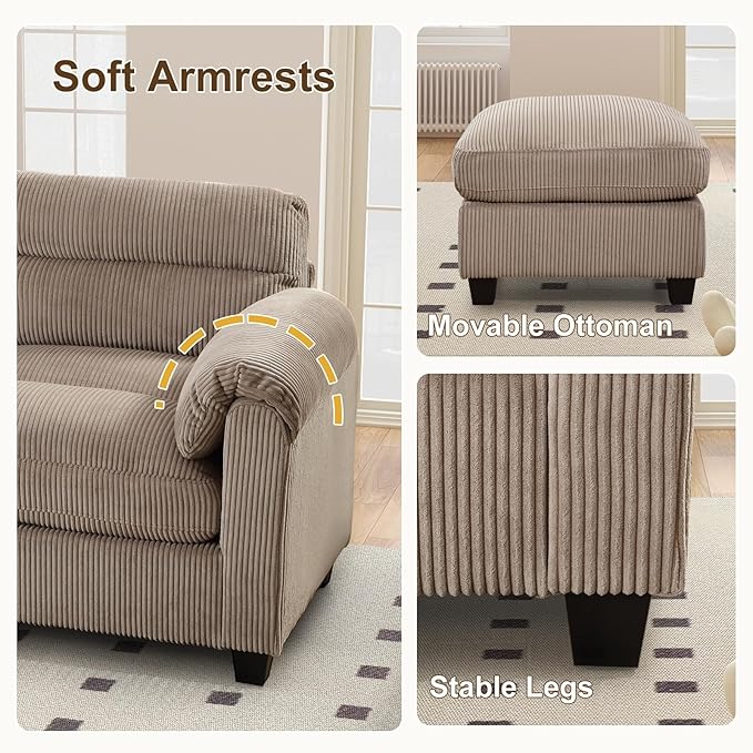 HAOMARKETS Corduroy Sofa Set, Upholstered Loveseat - Image 5
