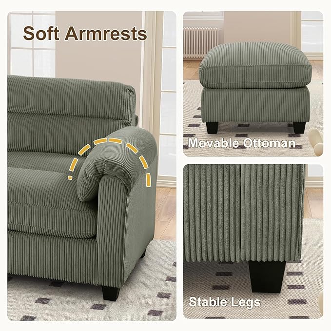 HAOMARKETS Corduroy Sofa Set, Upholstered Armchair and Loveseat Sofa Set of 2 - Image 4
