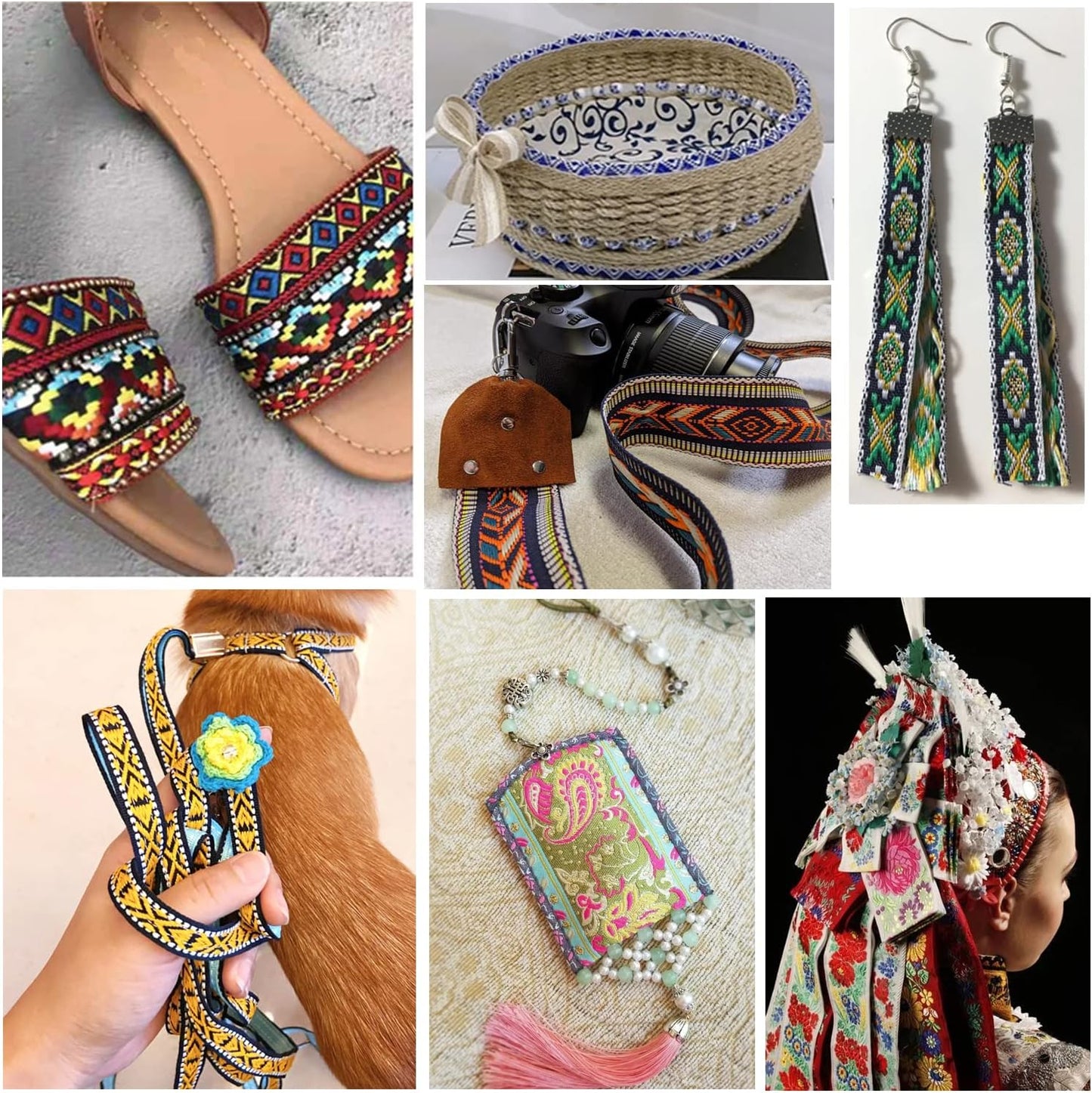 PH PandaHall 7 Yards Jacquard Ribbon Trim 2 Inch Boho Embroidered Woven Lace Ribbon Fabric Vintage Flowers Straps Fabric Bias Tape for Bohemian Persian Clothes Bag Holiday Christmas Decor Gift Wrap