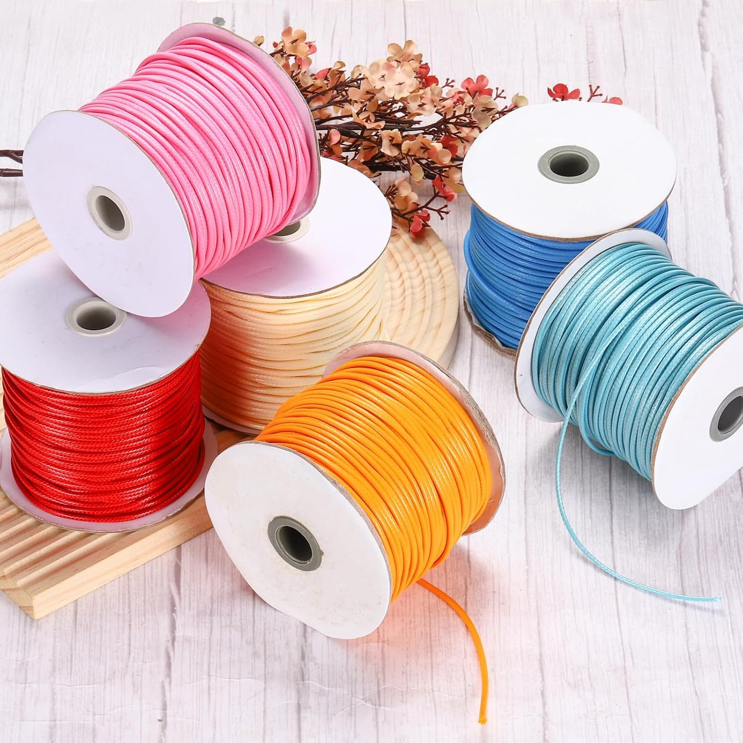 MECCANIXITY Waxed Cord 2.5mm Waxed Polyester Cord 87 Yard Wax String for Bracelet Making, Necklaces, Beading, Jewelry Making and DIY Crafts(Light Rose Red)