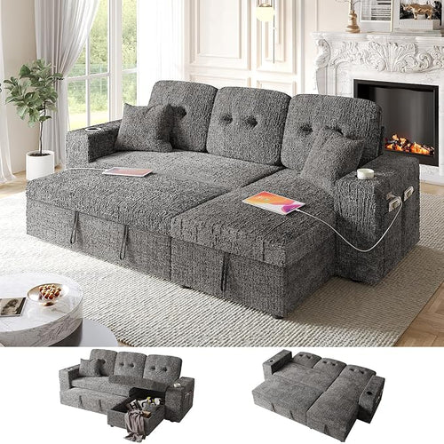 90 Inch Modular Sectional Sleeper Sofa Bed, 4 in 1 Pull Out Couch Bed by Bonroyo-FindYourPlace
