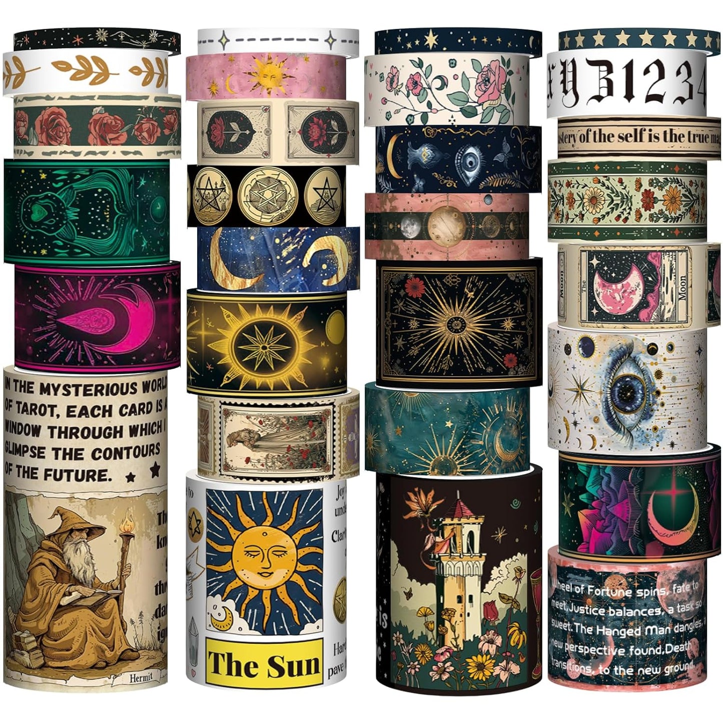 29 Rolls Washi Tape Set - Tarot Theme Decorative Masking Tape Colored Patterns, Vintage Adhesive Artists Tapes for Journaling Supplies, Diy Crafts, Scrapbooking, Junk Journal Supplies, School Supplies