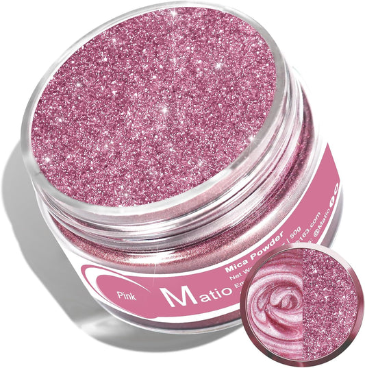 Matio Pink Mica Powder for Epoxy Resin, 1.8oz/ 50g Pearlescent Effect Mica Powder Natural Color Pigment for Soap Making, Bath Bomb, Candle Dye, Resin Craft, Paint, Nails Art, Jewelry, Slime Pigment