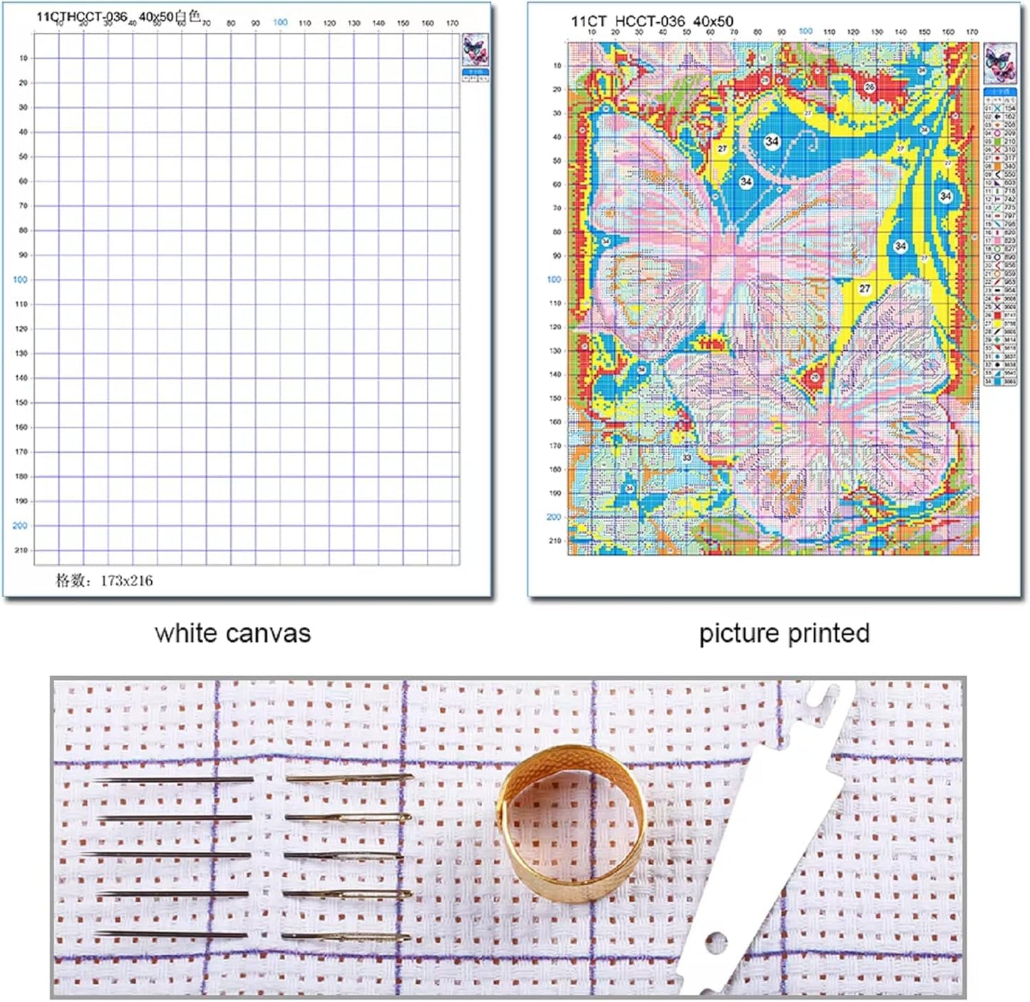 Stamped Cross Stitch Kits - Beach Night Landscape Counted Cross Stitch Kits for Beginners Adults Needlepoint Cross-Stitch Patterns-Lucky Rabbit 18x18 inchs