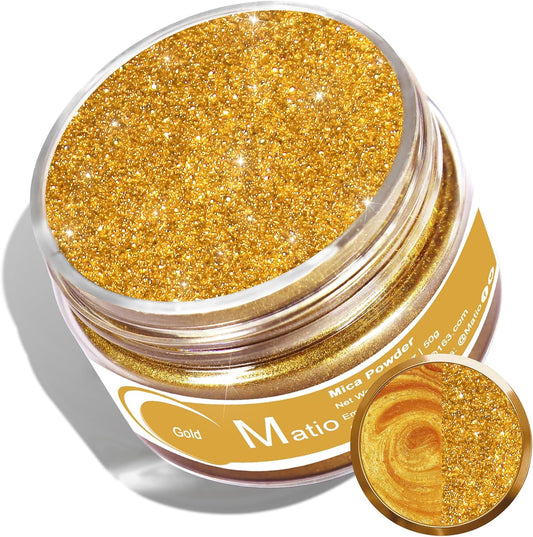 Matio Gold Mica Powder for Epoxy Resin, 1.8oz/ 50g Pearlescent Effect Mica Powder Natural Color Pigment for Soap Making, Bath Bomb, Candle Dye, Resin Craft, Paint, Nails Art, Jewelry, Slime Pigment