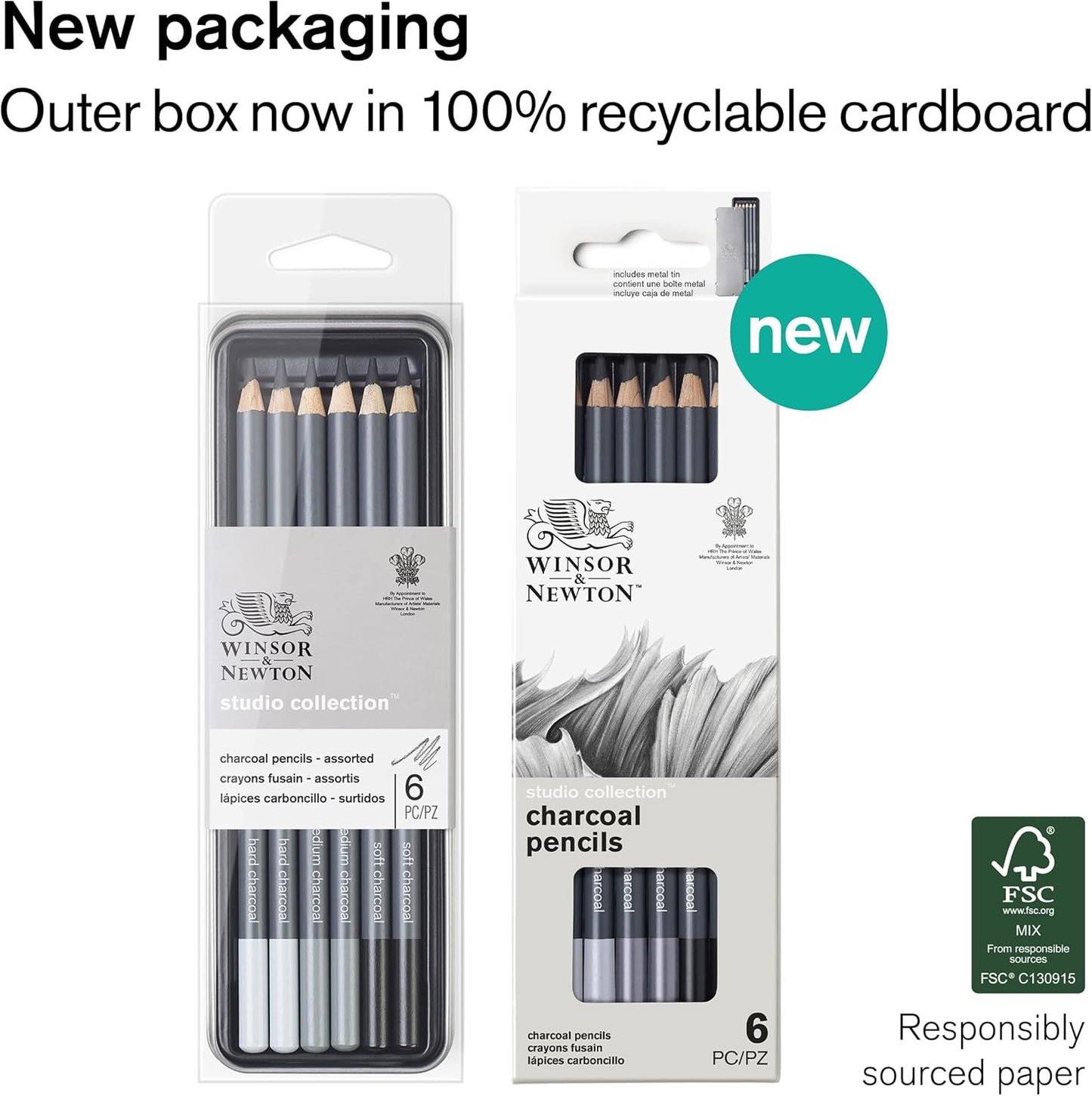 Winsor & Newton Studio Collection, 6 Count, Charcoal Pencils