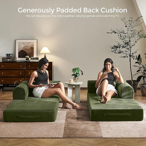 79" Convertible Sofa Bed with Fixed-Shape Frame & Removable Armrests, Modular - Image 2