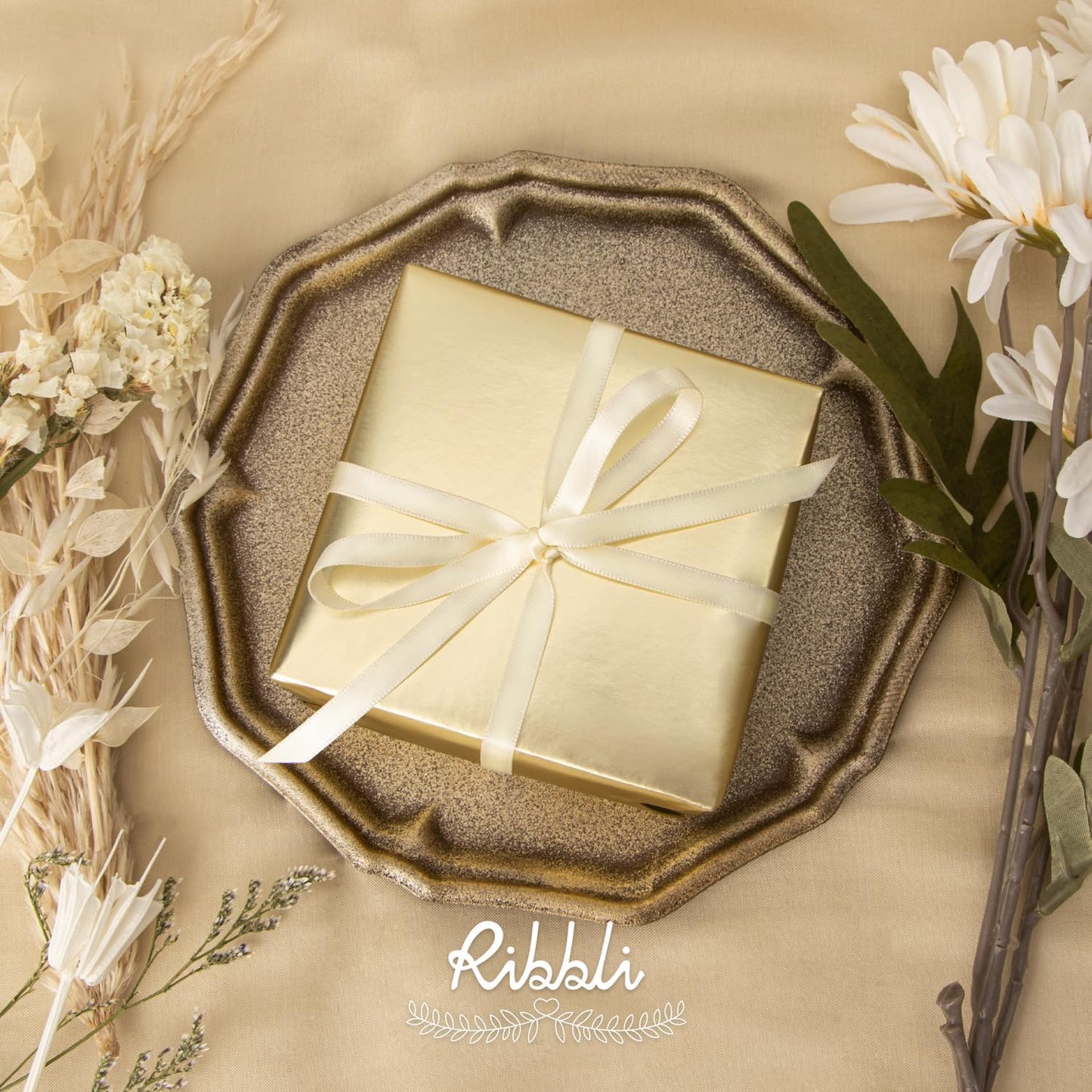 Ribbli Ivory Satin Ribbon,Double Faced Satin 1/4 inch x Continuous 50 Yards,Ivory Ribbon Use for Bows Bouquet,Gift Wrapping,Wedding Decoration,Floral Arrangement