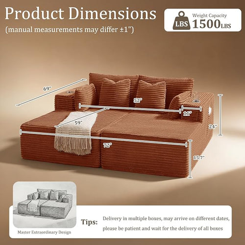 72" Cloud Sectional Couch, Comfort Sleep Sofa - Image 2