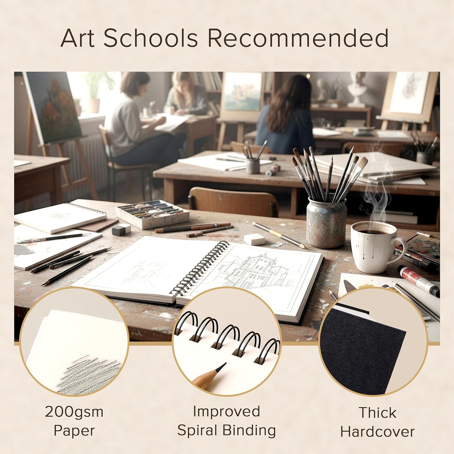 Artist’s Sketchbook Hardcover – 200GSM Very Thick Paper – Large, Spiral Sketch Book for Drawing and Mixed Media – Sketch Pad, Art Book - 8.25 x 11.4, 40 Sheets / 80 Pages