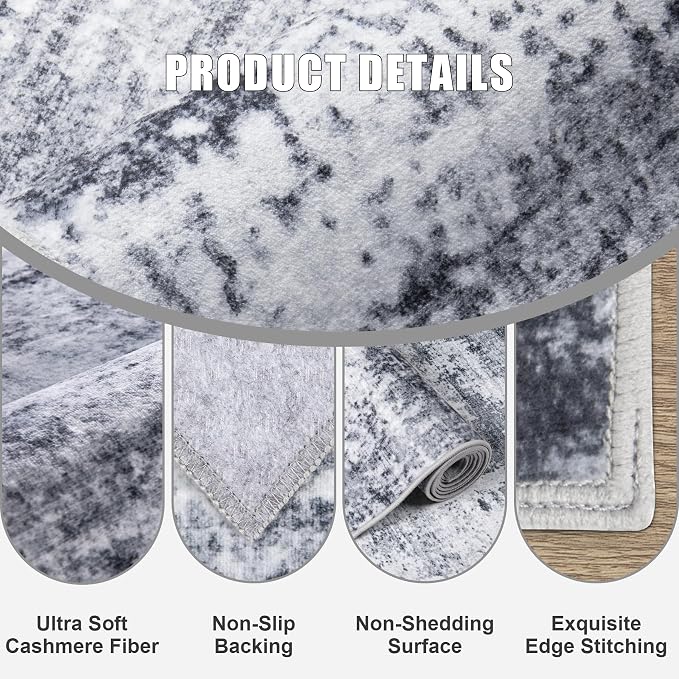 Round Area Rug for Living Room: 4 ft Washable Modern Abstract Soft Thin Rug - Image 5