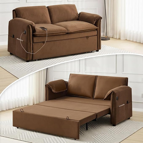 63" Velvet 3 in 1 Convertible Sleeper Sofa Bed, Pull Out Couch Bed Loveseat by UMBFUN