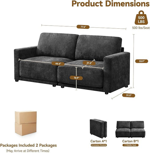 77.4" Chenille Modular Loveseat Oversized Upholstered 2 Seater Sectional Sofa - Image 2