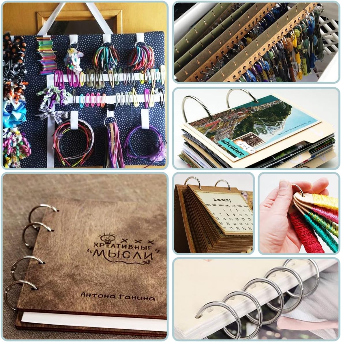 CooBigo Loose Leaf Binder Rings 1 Inch Metal Book Ring Clip for Index Card, Flashcard, Shower Curtain, DMC Embroidery Floss Organizer, Key Chain - Silver(50 Pack)