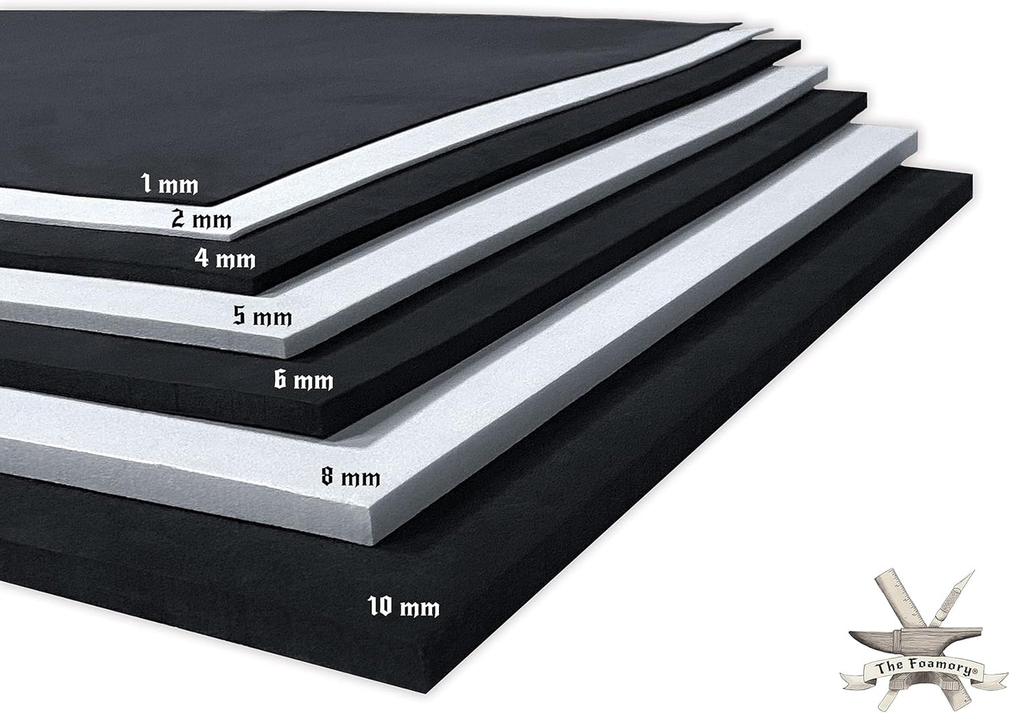 Shape Retention EVA Cosplay Foam 8mm (1mm-10mm) 14x39 inch Black or White High Density EVA Foam Sheets. Premium 85 kg/m3 Heat Shape Material for DIY Convention or Halloween Costumes by The Foamory