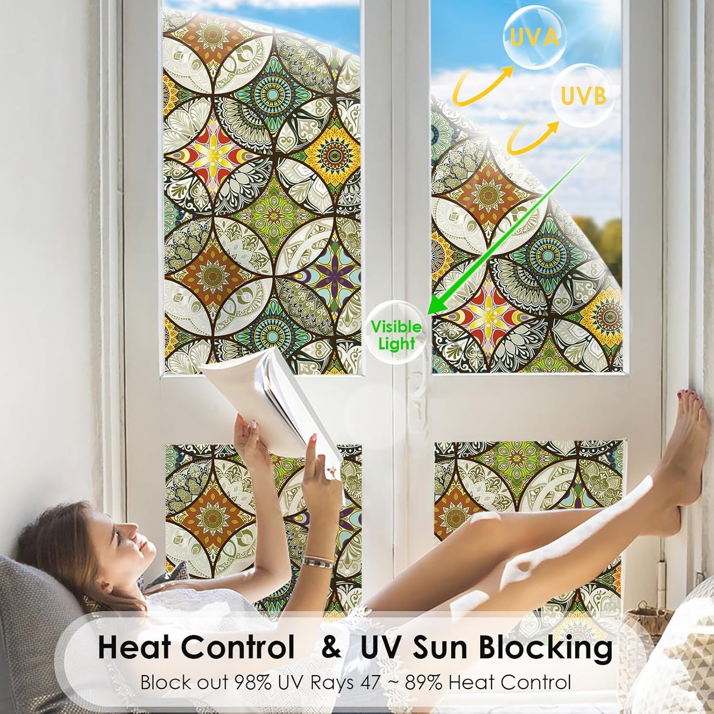 DKTIE Static Cling Decorative Window Film with Installation Tools Non Adhesive Privacy Film Stained Glass Window Film for Bathroom Shower Door Heat Cotrol Anti UV 35.4 x 118.1 Inch