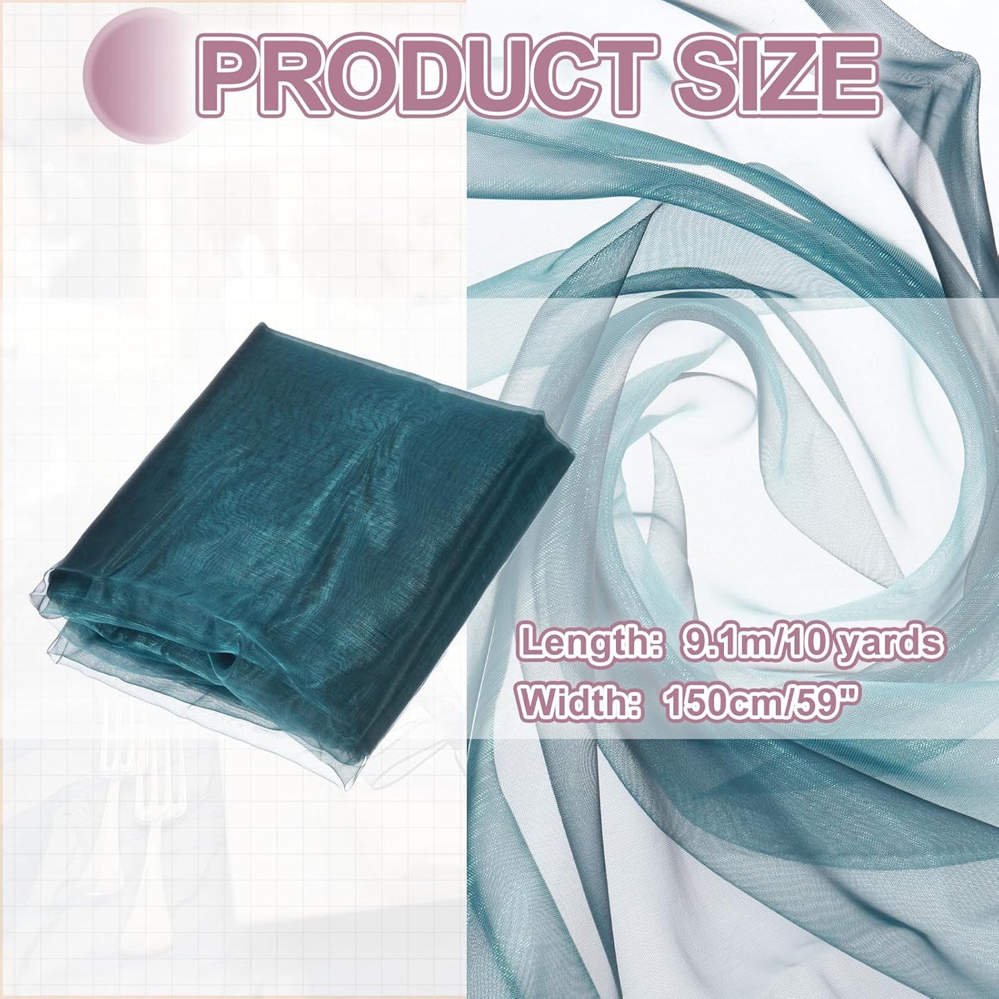 MECCANIXITY Iridescent Sheer Organza Fabric, 10 Yards x 59 Inches Solid Holographic Shiny Fabric Organza Cloth for Wedding, Curtains, Costume, Photo Background, Gradient Black Blue