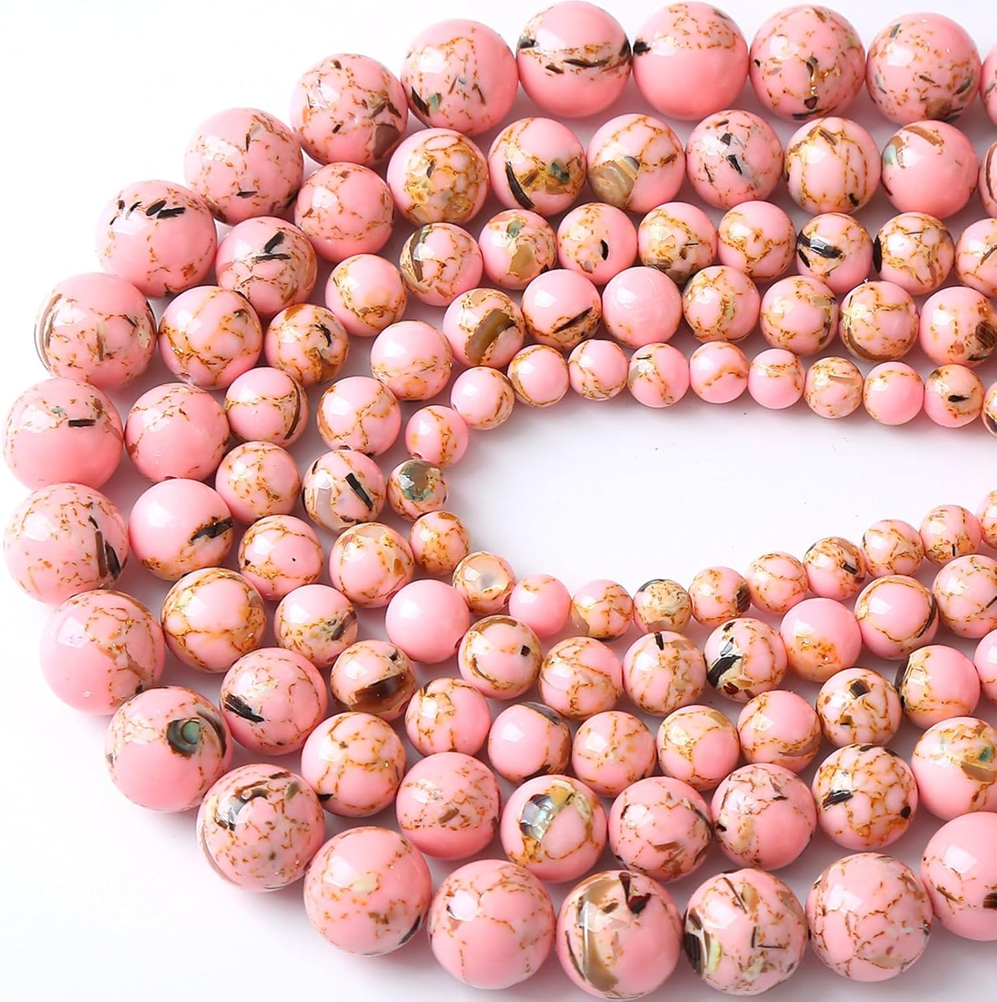 90PCS 8MM Pink Shell Turquoise Stone Beads with Mother-of-Pearl Round Beads for DIY Jewelry Making 2 Strands 32"