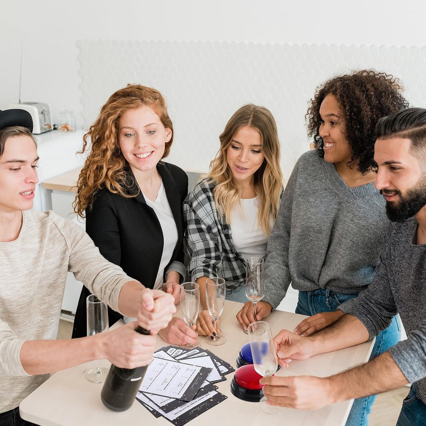 20 Pcs Retirement Friendly Feud Game Set Retirement Party Game Trivia Quiz with 18 Card 2 Buzzer for Adults Family Games Activities Party Supplies, Battery Not Included