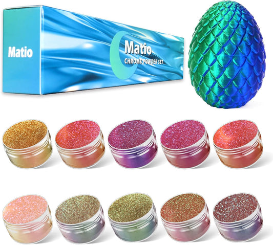 Matio Chameleon Mica Powder, 10 * 5g Chrome Powder, Pearlescent Effect Color Shift Pigment, Mica Powder Set for Epoxy Resin, Soap Candle Dye, Nail Art, Makeup, DIY Bath Bombs, Painting, Slime Pigment