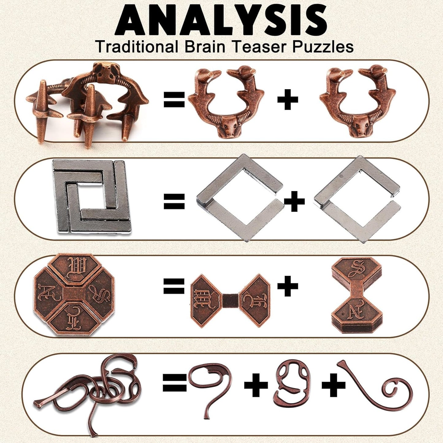 Wettarn 9 Pcs Metal Brain Teaser Puzzles Teaser 3D Steel Puzzle for Adults Unlock Interlocking Games IQ Education Smart Logic Test Toys for Adults Mind Challenge(Diverting Style)
