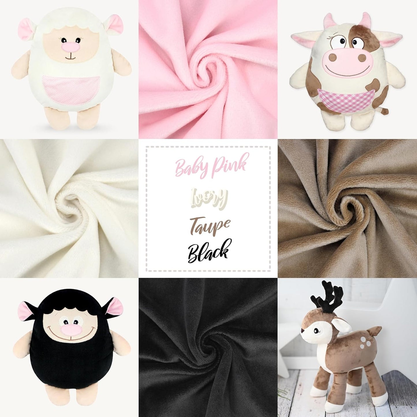 kullaloo Minky Fabric | Bundle: 4 Precut Pieces Solid Minky Plush Fabric for Sewing | 39.5x29.5 Each | for Plushies, Baby Blankets, Pillows, Dog Beds, Apparel | Basics Minky Fabric Pack